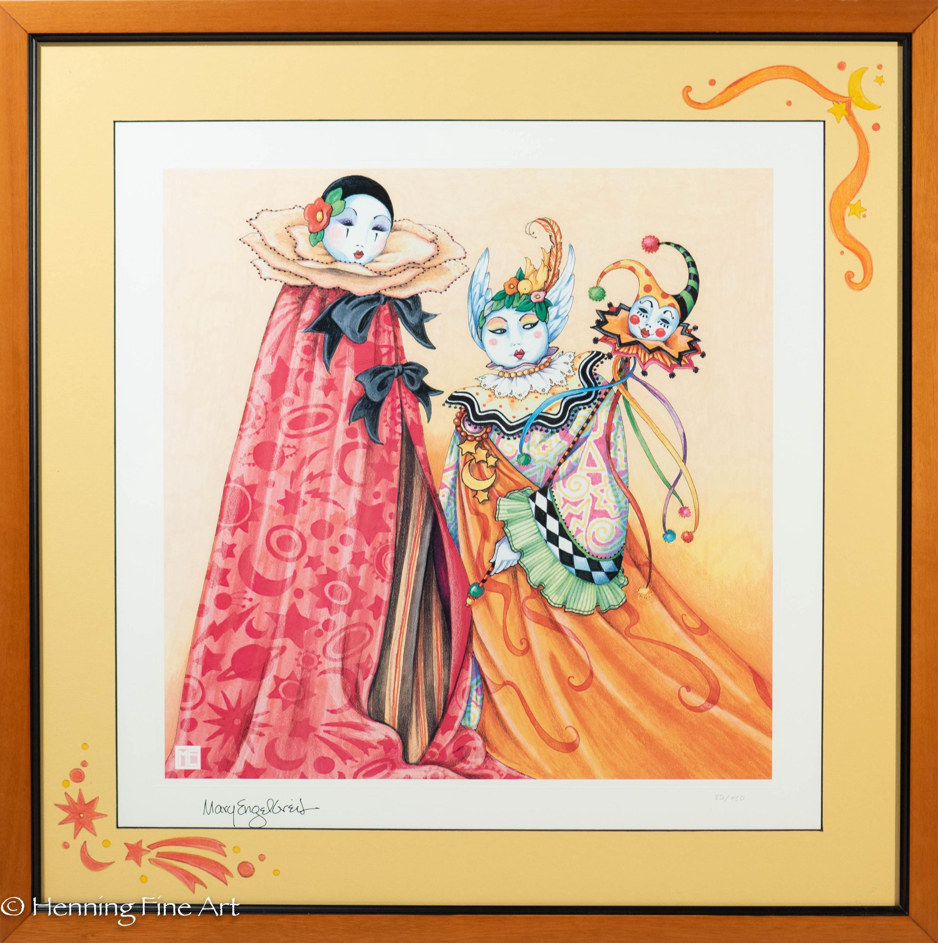 Beautiful Mary Engelbreit Mardi Gras Signed Lithograph Hand