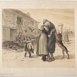 Beautiful Antique Georges Redon Signed WWI Home Coming Lithograph 1918 RARE!