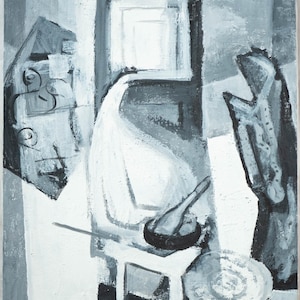 Beautiful Cubist Abstract Expressionist Oil Painting Black and White, FINE!