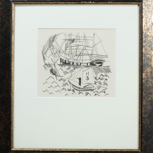 Beautiful Mid Century Raoul Dufy French Lithograph of Fisherman at Sea Framed LE