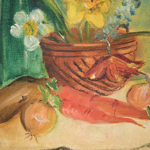 Vintage Oil Painting shops Floral Still Life with Vegetables Signed A. Boyer, Framed