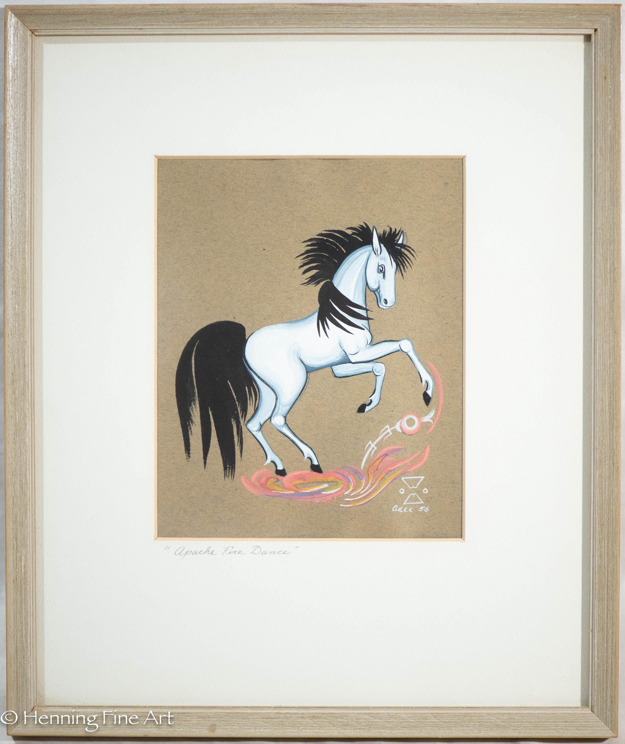 ベ*ド様 ARROW アートデコスタイル肖像画 Beautiful Adee Dodge Painting of White Horse Apache Fire Dance