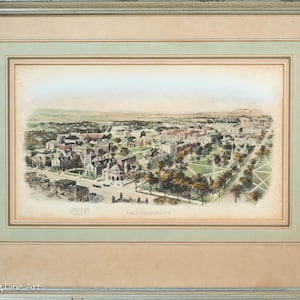 Beautiful Antique Watercolor Lithograph of Yale University Landscape, FINE!