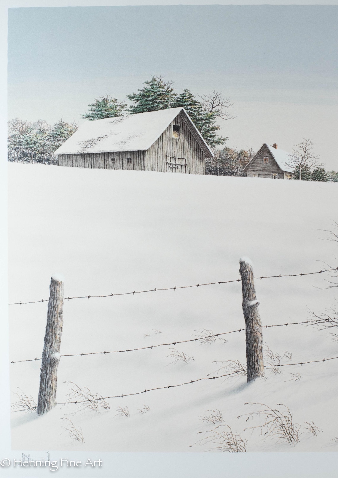 Beautiful Butler Brown Lithograph of Snowy Winter Farm Landscape at ...