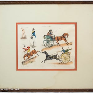Beautiful 19th Century Antique English Lithograph Horse Riding Fine Decorative 13