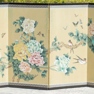 Beautiful Painted Asian Screen of Flowers, Birds and Butterflies, Lovely & FINE