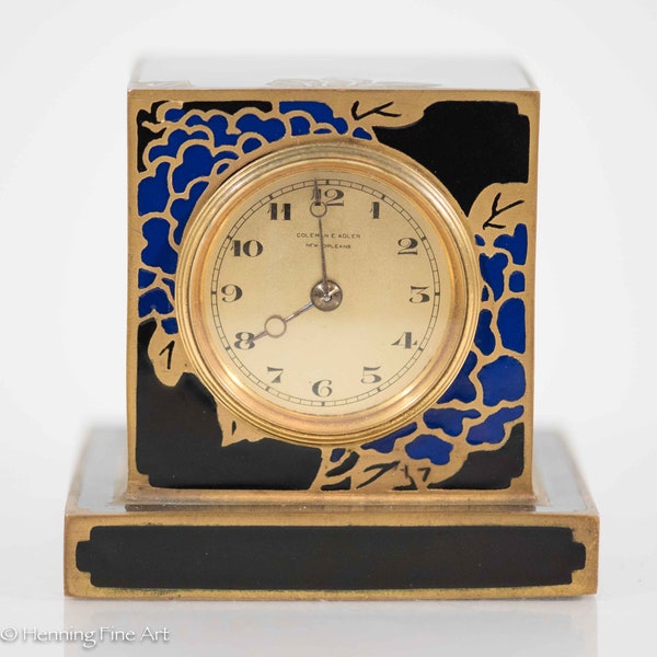 Stunning Antique French Enamel Clock Coleman Adler, New Orleans Dial Ch. Hour