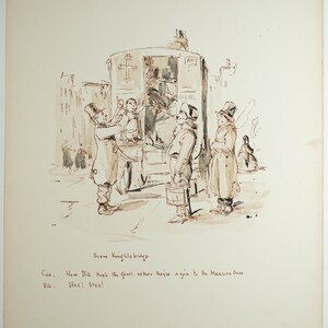 Beautiful Antique Victorian Lithograph English Street Scene with Carriage & Men