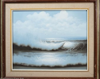 Beautiful Vintage Seascape Painting of Crashing Wave w/ Seagulls, Signed!
