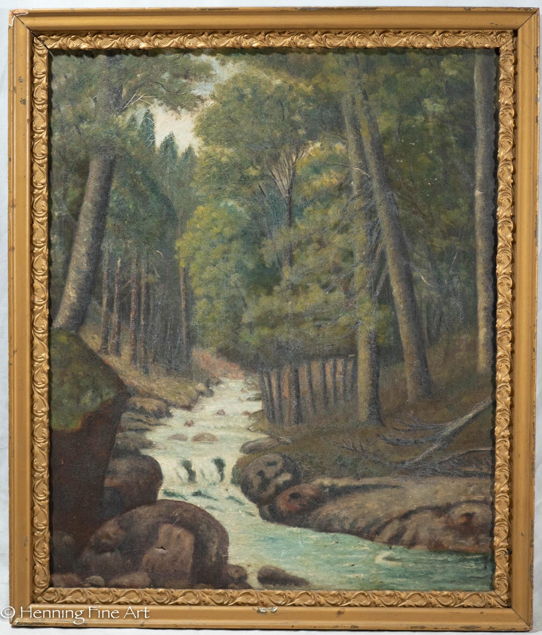 Beautiful Antique Oil Painting of Wooded Landscape With Stream and ...
