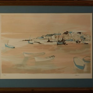 Claude Casati Original Signed & Limited Edition Litho, Coastal City w/ Boats COA
