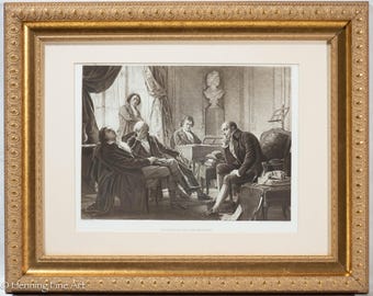 Beethoven and his Friends Antique Photogravure Playing Piano fine Gold Frame