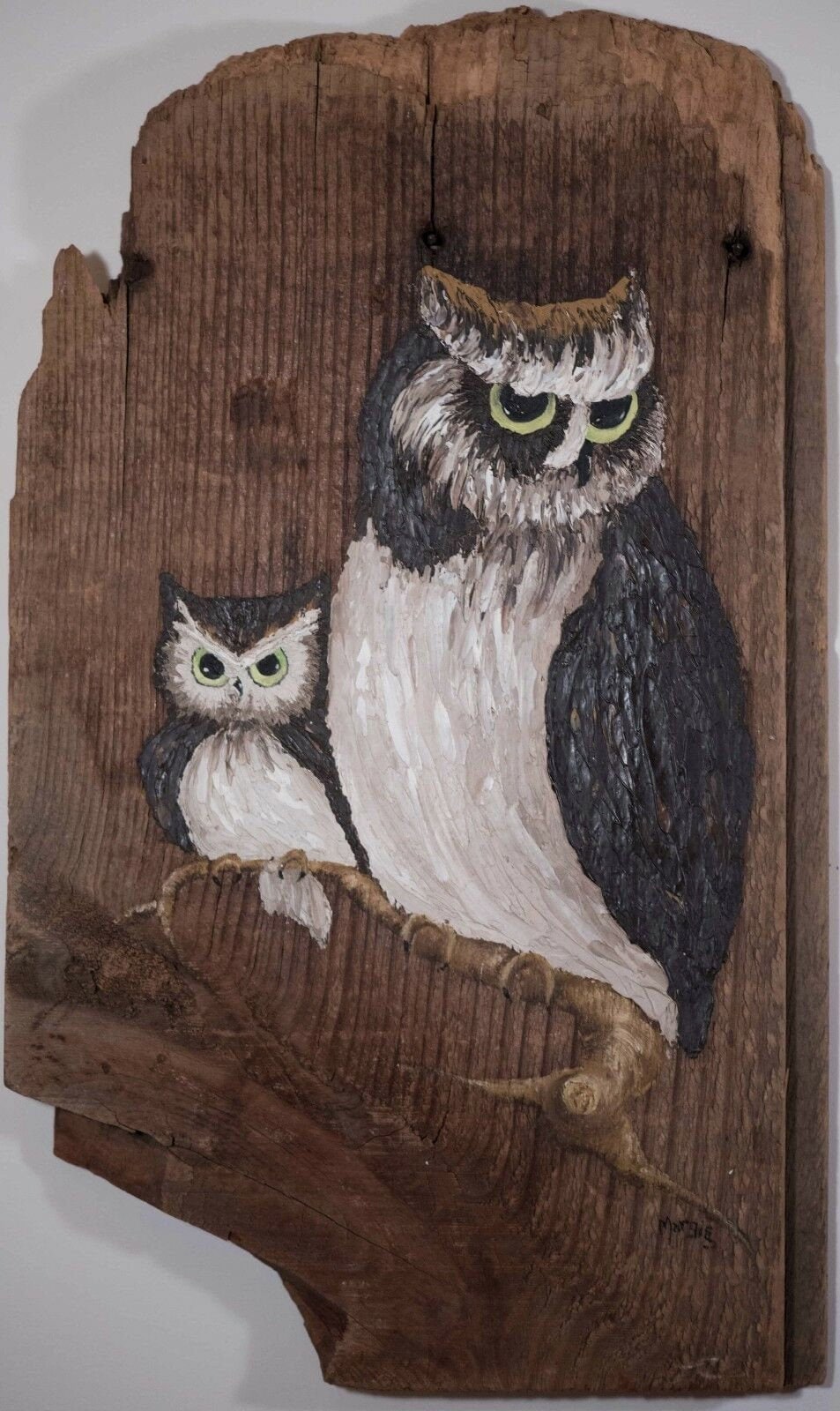 Original Owl Oil Painting on Old Reclaimed Wood, Signed Margie, Ready to Hang!
