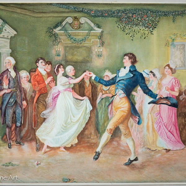 Beautiful Antique Painting George Washington Dance Party Signed M.M. David FINE!