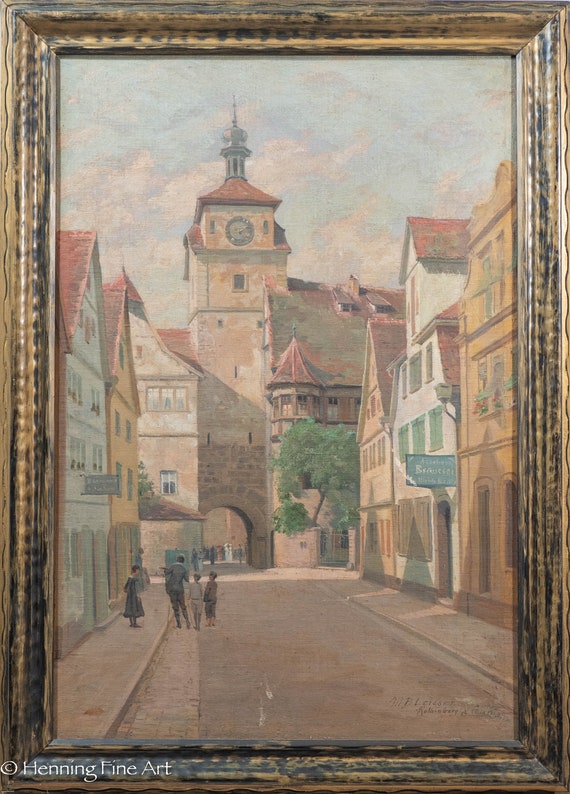 Beautiful Martin Leisser Oil Painting Rothenburg Germany Tower, Fine & Rare!