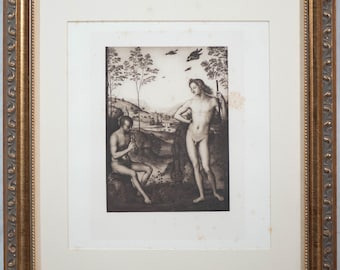 Apollo & Marsyas Antique Photogravure after Pietro Perugino Gold Frame