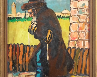 Beautiful Vintage Oil Painting Colorful Judaic Rabbi Portrait Signed & Framed