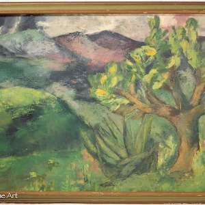 Fine Vintage Expressionist Oil Painting of Mountain Landscape by C. Halverson