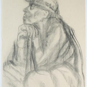 Rare Kathe Kollwitz Lithograph &quot;Drawing for the Gravestone of Professor Breyfig&quot; on Fine Hand Laid Paper