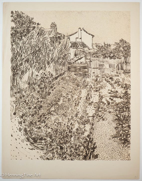 印象派　【Flower Garden】lithograph Vintage Vincent Van Gogh Print 