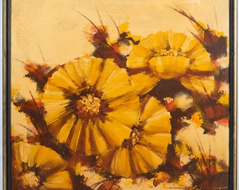 Stunning Mid Century Impressionist Oil Painting of Yellow Flowers, Signed & Fine