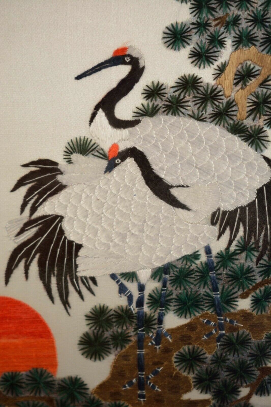 Beautiful Asian Needlepoint of Red Topped Cranes and a Setting Etsy