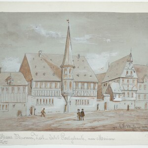 Beautiful Antique Karl Friedrich Mylius German Gouache Painting Village, Rare! 1