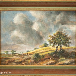 Stunning Vintage Coastal Landscape Oil Painting Cloudy Sky, Unsigned & FINE!