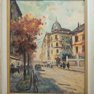 Beautiful Vintage Parisian Street Scene Oil Painting Illegibly Signed, Lovely