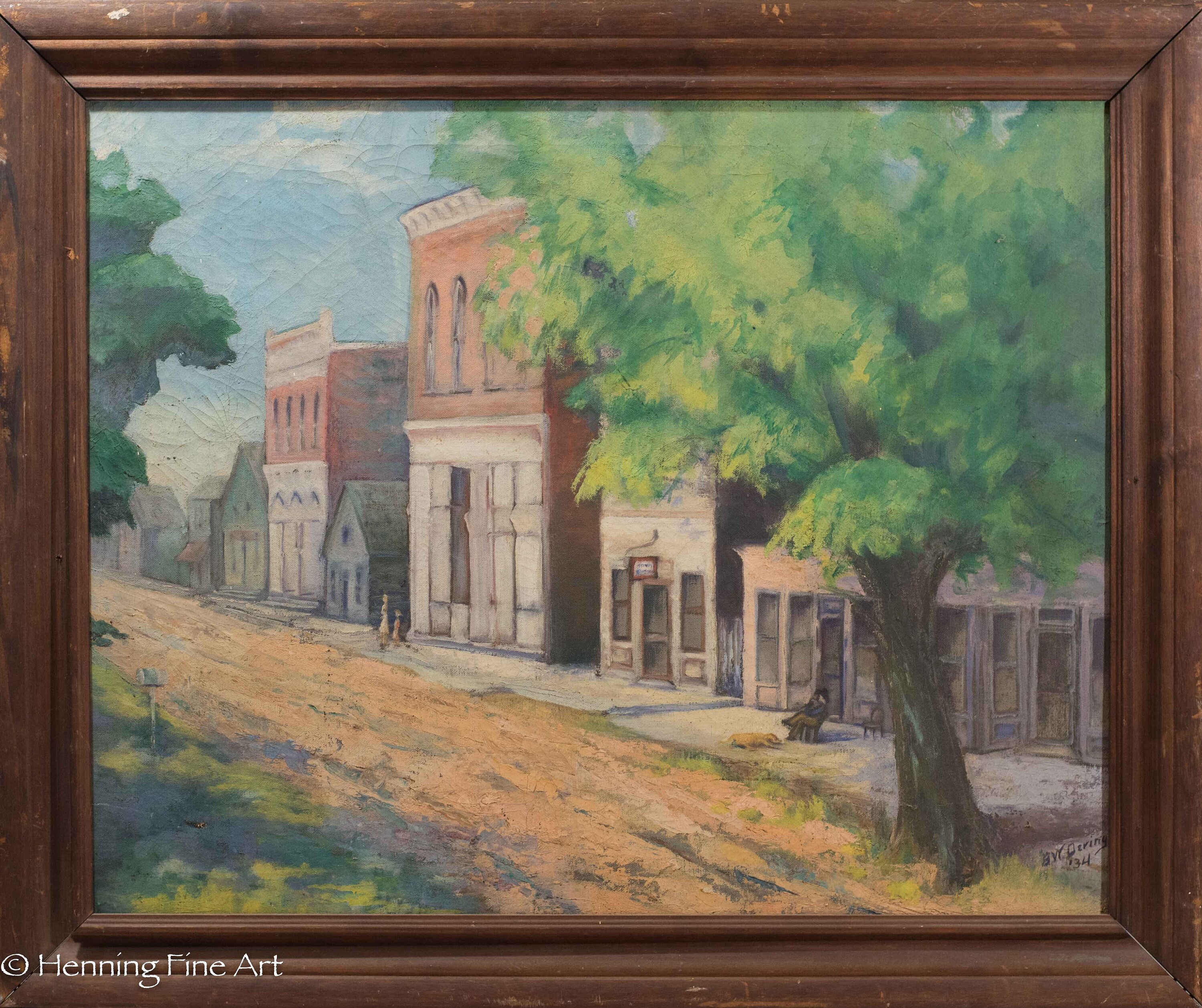 Beautiful Antique BW Dering Oil Painting Street Scene St. Petersburg, Florida