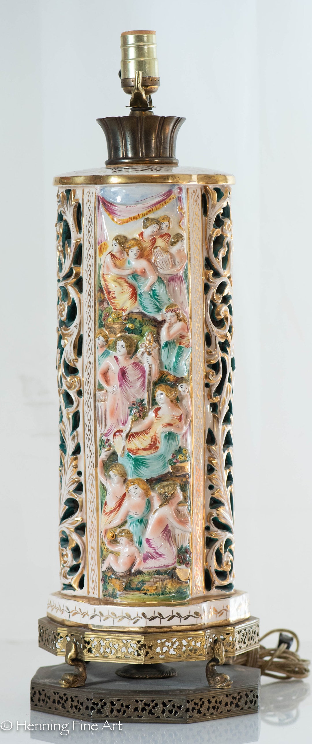 Beautiful Antique Capodimonte Porcelain Lamp Painted Classical Figures ...