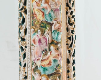 Beautiful Antique Capodimonte Porcelain Lamp Painted Classical Figures, FINE