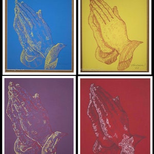 Vintage Pop Art Praying Hands Albrecht Durer Set of Four Drawings Signed! 1966