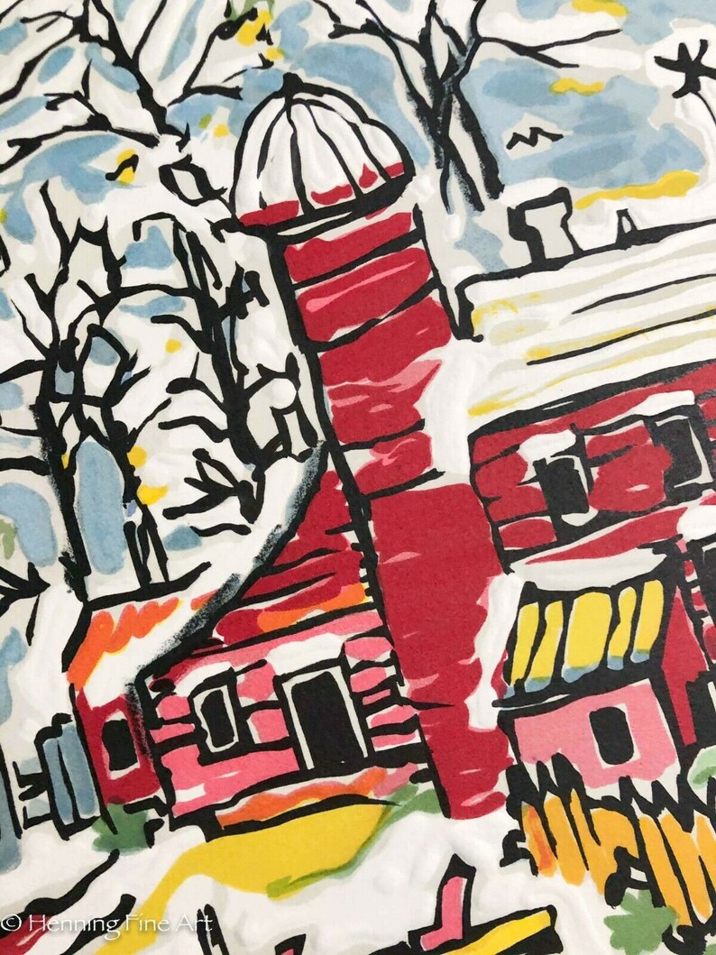 K&ouml;nnte beinhalten: Eine farbenfrohe Illustration eines roten Geb&auml;udes mit einer wei&szlig;en Kuppel auf dem Dach. Das Geb&auml;ude hat eine rosafarbene T&uuml;r und Fenster. Im Hintergrund sind B&auml;ume und andere Geb&auml;ude zu sehen.