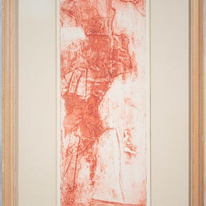 Beautiful Mid Century Abstract Expressionist Red Etching, Illegibly Signed, FINE
