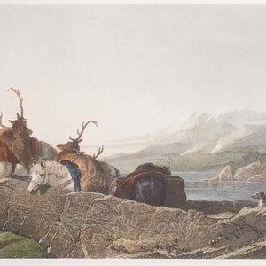 Sir Edwin Landseer Panoramic Engraving Chief&#39;s Return from Deerstalking, FINE!