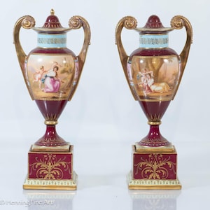 Stunning Antique Royal Vienna Porcelain Urns, Signed, Damaged for Parts / Repair
