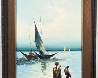 Beautiful Mid Century South East Asian Impressionist Coastal Oil