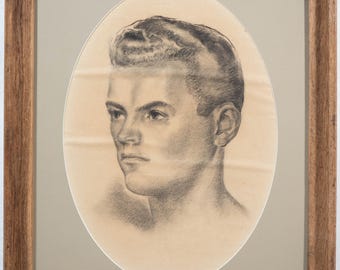 Beautiful Vintage Mid Century Male Portrait Attractive 40's / 50's 22x18"