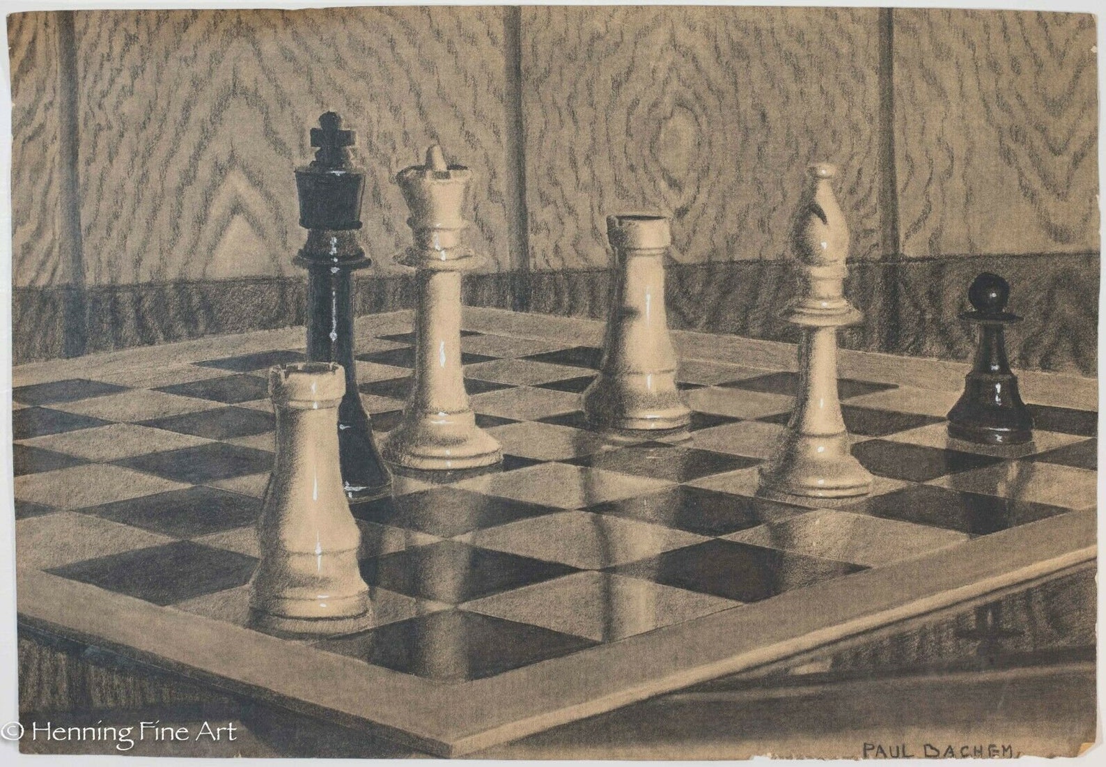 Beautiful Original Drawing of Chess Board with Pieces by Paul Etsy