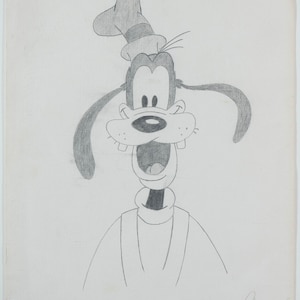 Lovely Vintage Pencil Drawing of Goofy Walt Disney Illegibly Signed 11 x 8.5&#39;&#39;