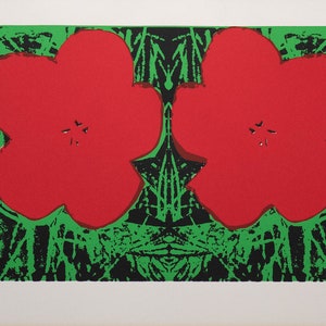 Beautiful Vintage Four Red Flowers Screen Print Signed Andy Warhol, Fine!