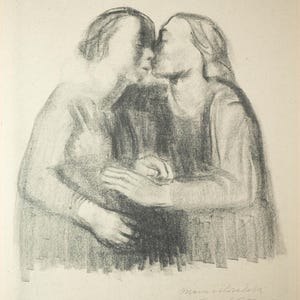 Rare Kathe Kollwitz Original Collotype Lithograph &quot;Maria und Elisabeth,&quot; Signed & Lovely!