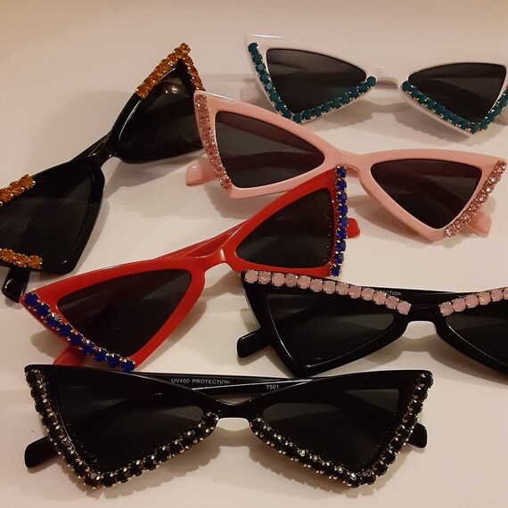 Plastic Cat Eye Sunglasses with Rhinestones, UV400 Protection, Vintage Style Luxury Rhinestone Cat Eye Sunglasses Glam Bling Amber Brown  main image 2