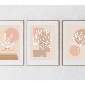 Printable Beige Wandkunst 3er Set, Abstrakte Boho Digital Trendy Wandkunst für Wohnzimmer, Büro, Schlafzimmer oder Badezimmer Top Qualität
