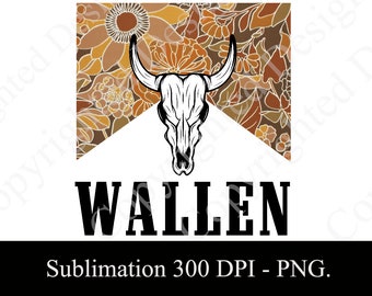 WALLEN Brown Vintage Flowers Bull Skull Sublimation Digital Download per Tshirt, Tazze, Borse, Federa-PNG DOWNLOAD Per Regali sublimazione