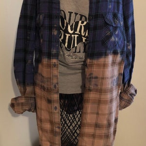 Bleached Flannel / Ombre Flannel / Distressed Flannel / Bleach Dipped Flannel / Size Medium Womens or Juniors (Slim Fit)