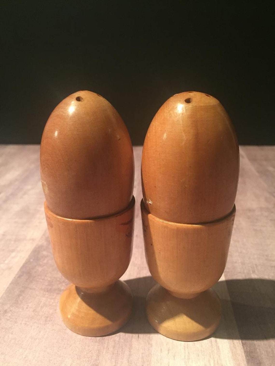 Vintage Wood Salt and Pepper Egg Cups Japan / Kitschy Kitchen Etsy