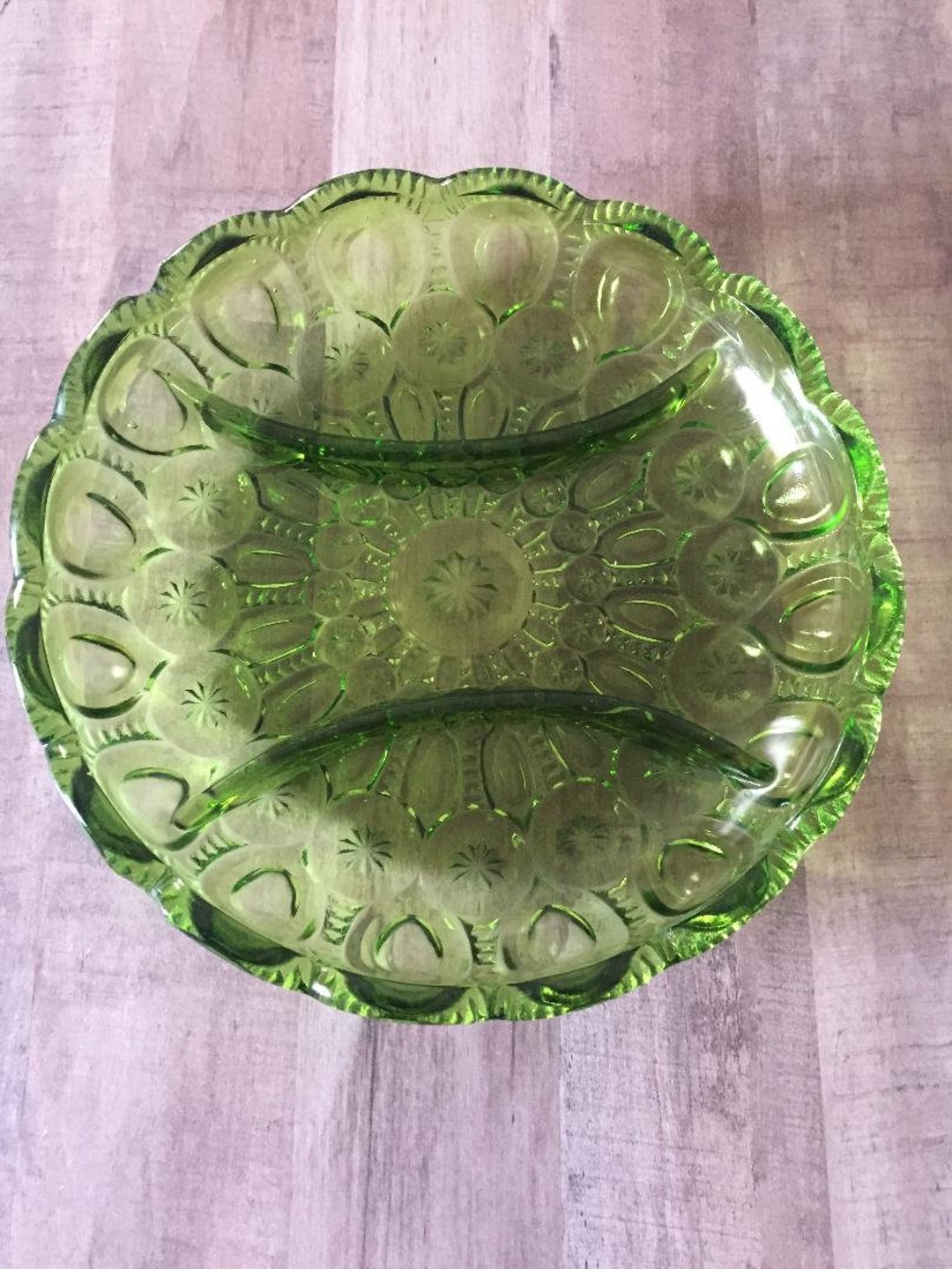 Vintage Green Glass Relish Tray / Round Divided Relish Tray Etsy