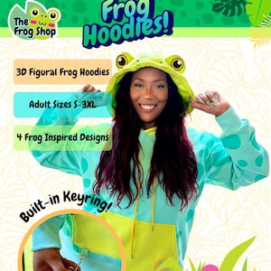 Figuraler 3D-Frosch-Hoodies mit Augen - Kawaii Inspiriert
